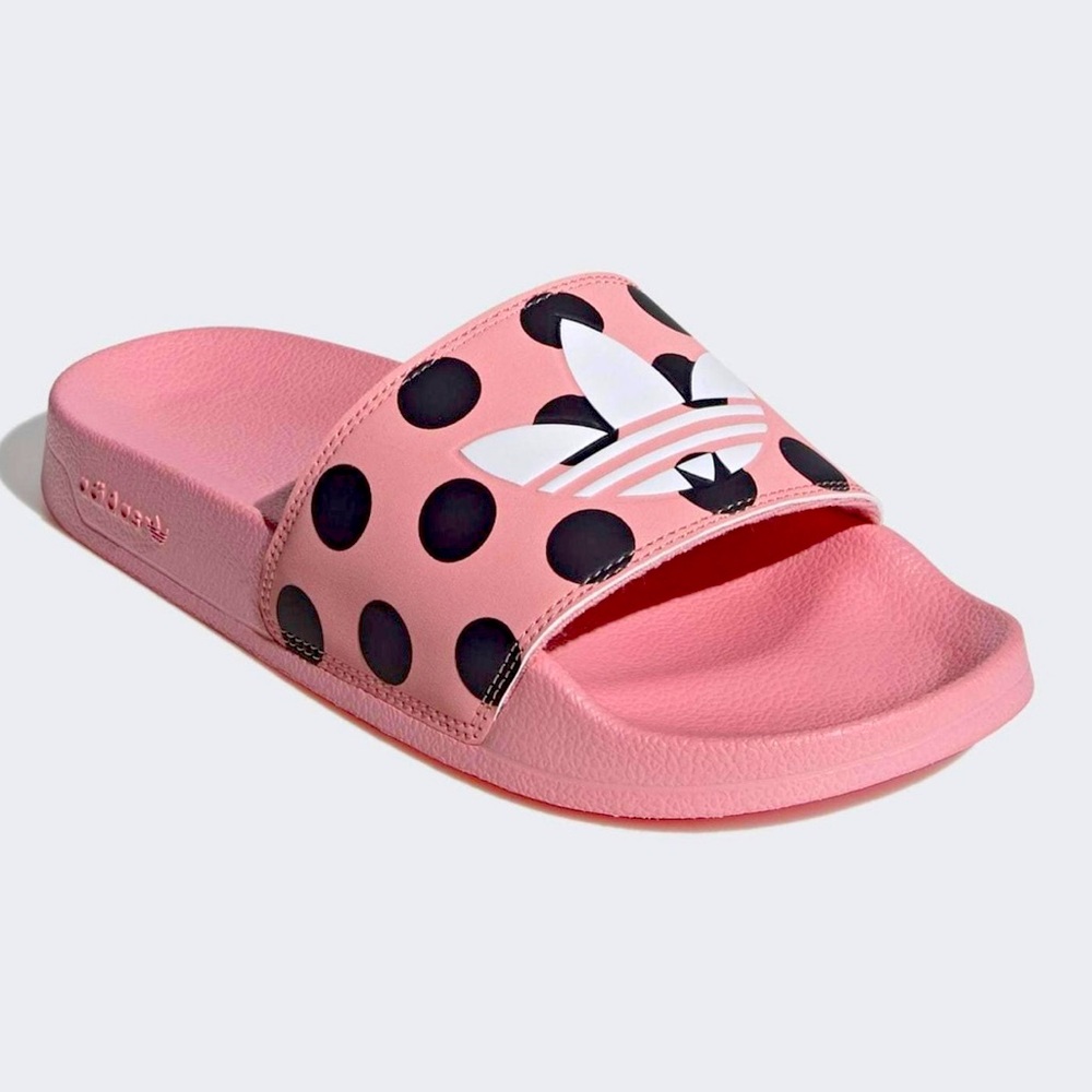 ADIDAS ADILETTE LITE POLKA DOT TREFOIL SLIDES (GLOW PINK/WHITE CLOUD/CARBON)